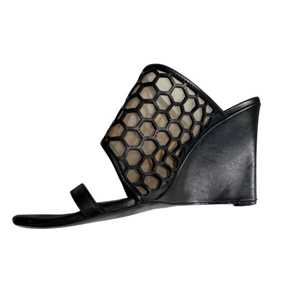 Charles Jourdan Paris Lennox Wedge Heels Sandals Mesh Honeycomb Cutout Slip-On - Picture 6 of 9